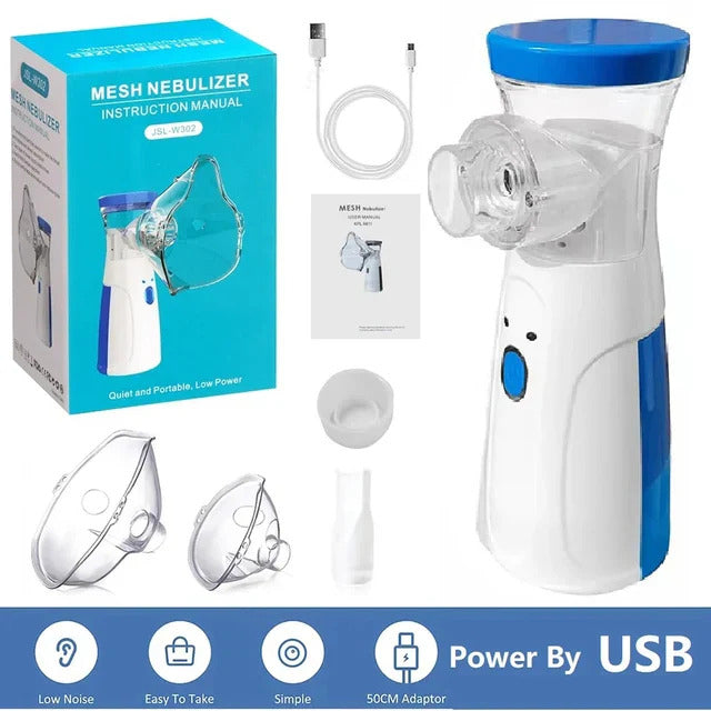 Portable Mesh Nebulizer Machine for Adults & Kids | Rechargeable Medicine Inhaler Nebulizer for Breathing Relief, Cough, Asthma | Masks for Kids & Adults